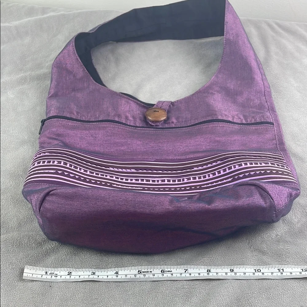 Purple Thailand Fabric Bag Wooden Button Detail